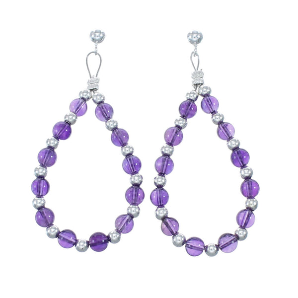 Sterling Silver Amethyst Bead Post Dangle Earrings AX128085